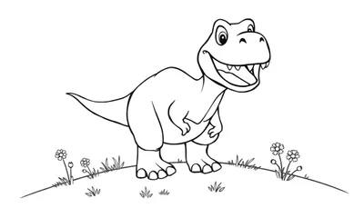 Placa de color de un T-Rex amigable con una sonrisa.