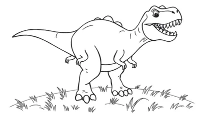 Un dibujo lineal de un Tiranosaurio Rex amigable, listo para ser coloreado en una placa de color.