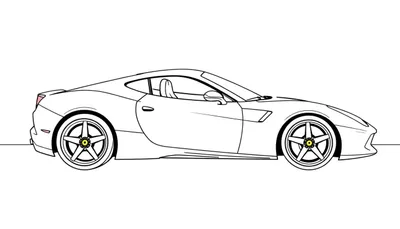 Placa de coche deportivo Ferrari California T para colorear, vista de perfil.
