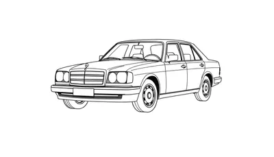 Un elegante coche Mercedes-Benz clásico listo para colorear, con la palabra 'placa de color' visible.