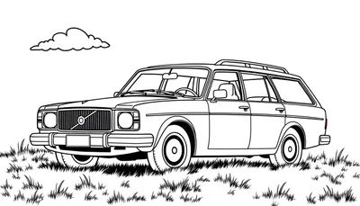 Un dibujo de un coche Volvo familiar para colorear, listo para añadir su propia placa de color.