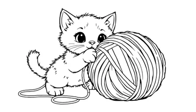 Una placa de color para colorear de un gatito jugando con estambre.