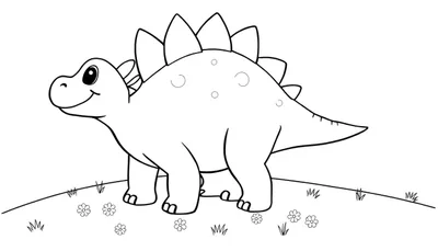 Un estegosaurio sonriente con sus características placas dorsales y una cola con púas, listo para ser coloreado.