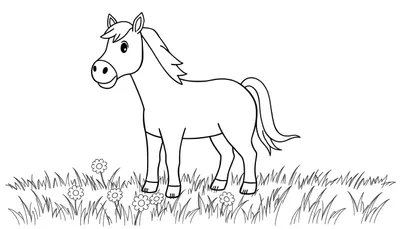 Placa de color de un caballo de dibujos animados amigable.