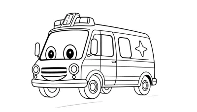Placa de color de una ambulancia de dibujos animados amigable