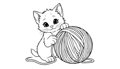 Placa de color de un lindo gatito jugando con un ovillo de lana.