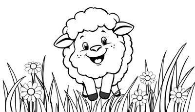 Una oveja sonriente y lanuda lista para ser coloreada en una placa de color.