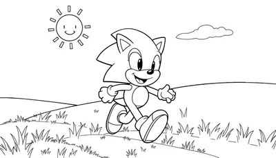 Sonic the Hedgehog corriendo en un paisaje, listo para colorear en una placa de color.