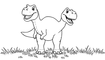 Placa de color de un dinosaurio T-Rex amigable de dos cabezas.