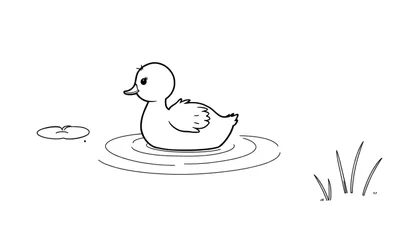 Una placa de color de un patito adorable nadando en un estanque tranquilo con un nenúfar.