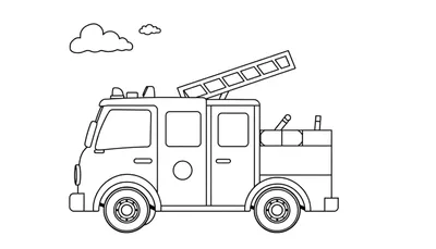Camión de bomberos para colorear, listo para la acción, con detalles en la placa de color.