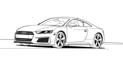 Dibujo lineal de un coche deportivo Audi TT para colorear en blanco y negro, listo para la placa de color.
