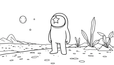 Astronauta Among Us listo para colorear, una placa de color esperando aventuras espaciales.