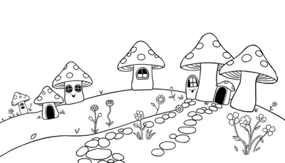 Página para colorear mágica de setas con un camino de piedra y flores.