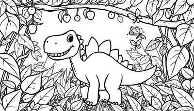 Placa de color de un estegosaurio amigable en la jungla.