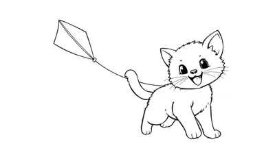 Placa de color de un gatito juguetón con una cometa.