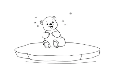 Oso polar feliz en un bloque de hielo, listo para colorear, placa de color.