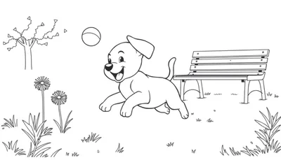 Perrito corriendo feliz en el parque, listo para colorear en la placa de color.