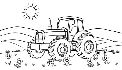Placa de color de un tractor amistoso en un campo soleado.