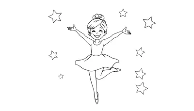 Placa de color de Bella la bailarina con falda corta, brazos extendidos y rodeada de estrellas danzantes.