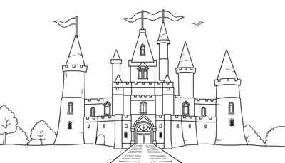Un castillo de cuento de hadas con torres altas y banderas, invitando a añadir una placa de color.