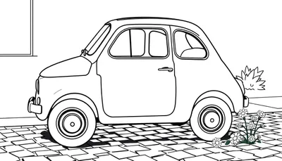 Un coche clásico Fiat 500 para colorear con una placa de color.