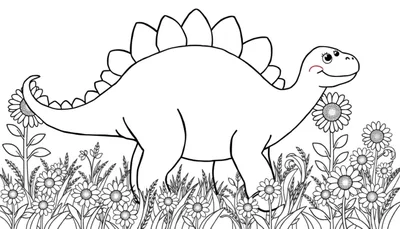 Estegosaurio para colorear con su placa dorsal y margaritas.