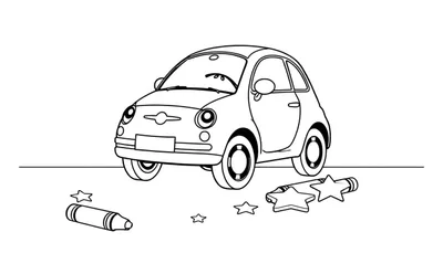 Un lindo Fiat 500 de juguete, listo para colorear con una placa de color.