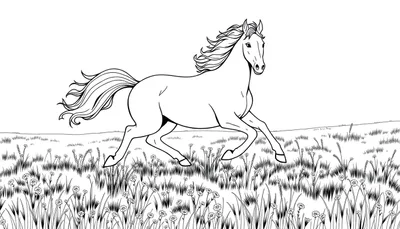 Caballo galopando, listo para colorear en una placa de color.