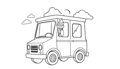 Placa de color de un camión de helados antiguo con un gran cono de helado en la parte superior.