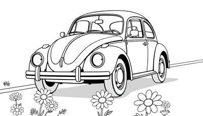 Placa de color de un escarabajo Volkswagen clásico con flores.