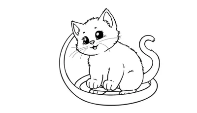 Un gatito de dibujos animados sentado en una placa de color con aros.
