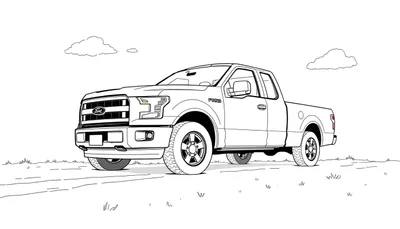 Un dibujo a lápiz de un camión Ford F-150 clásico, listo para que le pintes la placa de color.