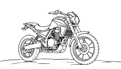 Una motocicleta para colorear en blanco y negro, con la placa de color esperando a ser personalizada.