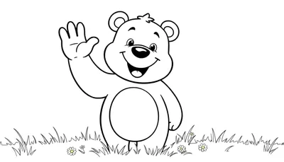 Un oso de dibujos animados saludando, una placa de color para colorear.
