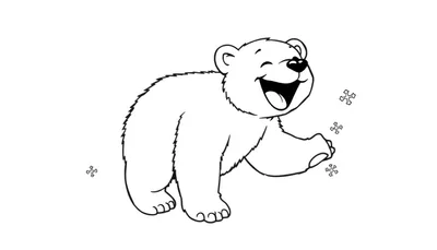 Oso polar caricaturesco feliz jugando en la nieve, listo para colorear en una placa de color.