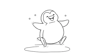 Un pingüino feliz sobre una placa de color con burbujas o copos de nieve flotando a su alrededor.