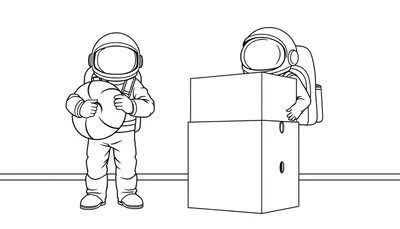 Dos astronautas de Among Us, uno con un flotador y otro con cajas, listos para dar color a esta placa.