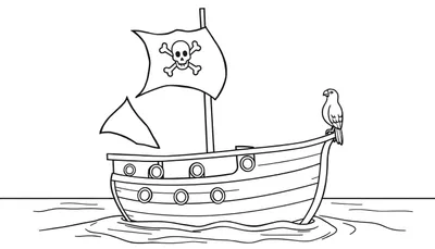 Una placa de color con un barco pirata amistoso y un loro.