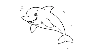 Un dibujo para colorear de un delfín sonriente con burbujas, listo para añadirle color.