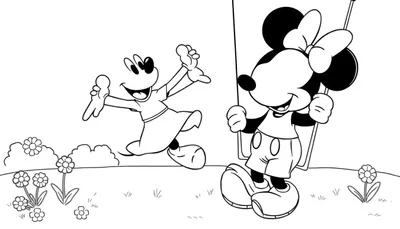 Placa de color de Mickey y Minnie Mouse en un columpio en un parque.