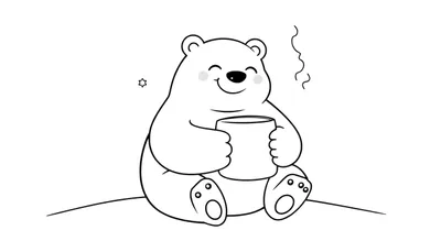 Placa de color: Oso polar sonriente con una taza caliente.