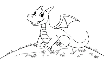 Una placa de color con un dragón de dibujos animados sonriente.