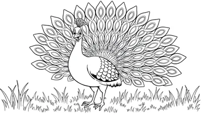 Placa de color de un pavo real con la cola desplegada.