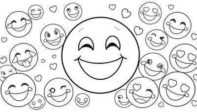 Placa de color con muchos emojis sonrientes y corazones.