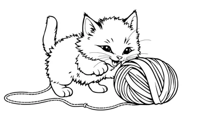 Una placa de color de un gatito jugando con un ovillo de lana.