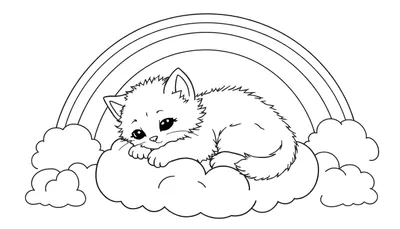 Placa de color de un gatito durmiendo en una nube con un arcoíris.