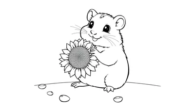 Placa de color de un hámster de dibujos animados sentado con un girasol.