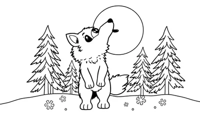 Placa de color de un lobo aullando a la luna.