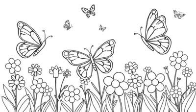 Placa de color con mariposas y flores para colorear.
